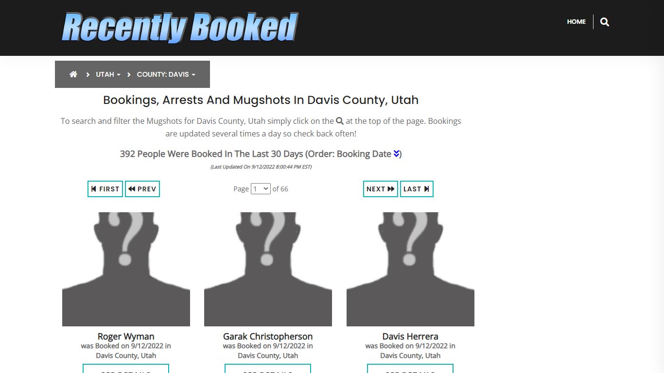 Recent bookings, Arrests, Mugshots in Davis County, Utah - Recently Booked